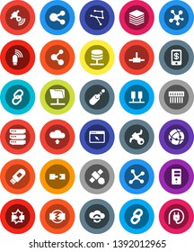 White Solid Icon Set- molecule vector, satellite, satellitie, social media, link, jack, connect, connection, network, server, disconnection, folder, cloud exchange, big data, browser, hub, usb modem