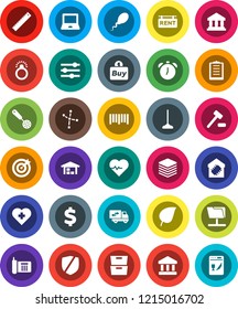 White Solid Icon Set- mop vector, skimmer, ruler, notebook pc, alarm clock, archive, leaf, constellation, bank, dollar sign, heart pulse, cross, phone, clipboard, protected, barcode, sperm, big data