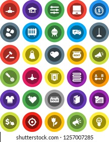 White Solid Icon Set- mop vector, towel, garbage pile, skimmer, bbq, dollar coin, target, binder, flag, cursor, t shirt, heart monitor, tulip, route, notebook pc, cross, connect, equalizer, barn
