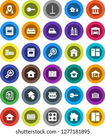 White Solid Icon Set- mop vector, window cleaning, welcome mat, shining, cleaner woman, oven, school building, university, warehouse, home, key, house, chalet, garage, estate document, sold, office