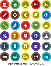 White Solid Icon Set- mop vector, rubber glove, skimmer, mixer, ruler, clipboard, leaf, bank, dollar coin, building, receipt, cursor, euro sign, target, route, protected, hospital, water supply