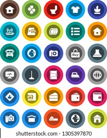 White Solid Icon Set- mop vector, toilet, plates, cake, book, school bus, world, wallet, earth, dry cargo, flammable, pills, eye doctor hat, diagnostic monitor, buy, home, clothes, menu, iron, hood