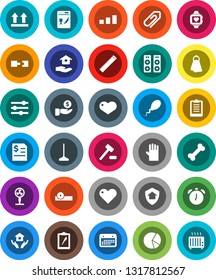 White Solid Icon Set- mop vector, towel, rubber glove, house hold, ruler, alarm clock, pie graph, investment, annual report, clipboard, heart monitor, bone, calendar, top sign, sorting, sperm, fan