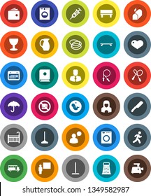 White Solid Icon Set- mop vector, cleaner woman, knife, grater, jug, blackboard, school bus, wallet, manager, jump rope, skateboard, no fastfood, hoop, run, calendar, glass, umbrella, speaking man