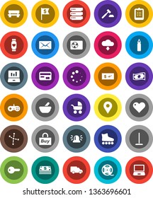 White Solid Icon Set- mop vector, clipboard, constellation, laptop graph, cash, auction, dollar flag, punching bag, roller Skates, heart monitor, car, film spool, mortar, big data, bench, loading