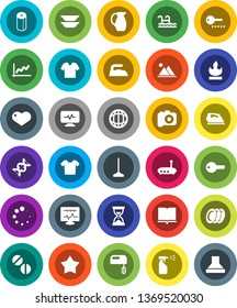White Solid Icon Set- mop vector, iron, sprayer, toilet paper, plates, jug, book, world, graph, sand clock, flammable, camera, heart, dna, pills, diagnostic monitor, router, loading, pool, mountain