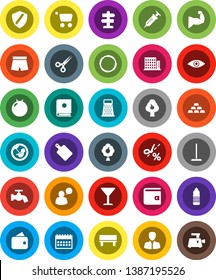 White Solid Icon Set- mop vector, water tap, cutting board, grater, wallet, manager, calendar, gold ingot, fitball, muscule hand, shorts, bottle, hoop, signpost, glass, speaking man, eye, pregnancy