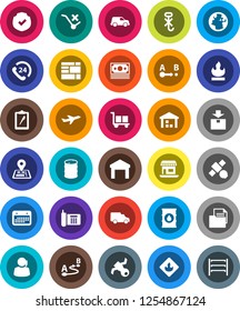 White Solid Icon Set- navigator vector, earth, office, plane, satellite, money, phone, 24, support, car, calendar, consolidated cargo, clipboard, document, no trolley, hook, warehouse, package