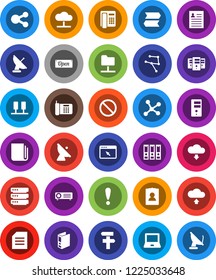 White Solid Icon Set- notebook pc vector, document, personal information, binder, prohibition sign, attention, satellite antenna, newspaper, network, server, folder, cloud, big data, browser, share