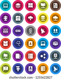 White Solid Icon Set- notebook pc vector, archive, personal information, laptop graph, binder, signpost, attention, satellite antenna, newspaper, network, server, folder, cloud, big data, share
