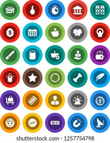 White Solid Icon Set- oil vector, apron, cook timer, pen, magnet, bank, dollar coin, piggy, manager, shield, calendar, boxing glove, bone, hoop, client, barrel, favorites, pills blister, tomography