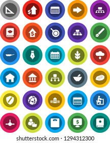 White Solid Icon Set- pan vector, cookbook, steak, pen, school building, corner ruler, student, university, dollar growth, hierarchy, calendar, monitor, scales, cereals, mortar, connect, connection