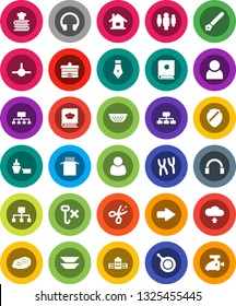 White Solid Icon Set- pan vector, colander, cookbook, plates, pasta, steak, pen, university, school building, man, hierarchy, port, no hook, headphones, chromosomes, connect, shield, arrow, user