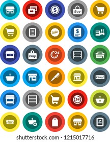 White Solid Icon Set- pen vector, dollar coin, cart, credit card, office, shelving, sale, closed, 24 hour, shopping bag, market, store, mall, buy, receipt, basket, list