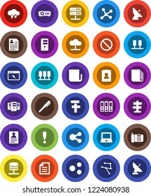 White Solid Icon Set- pen vector, notebook pc, document, personal information, binder, prohibition sign, signpost, attention, satellite antenna, newspaper, network, server, cloud, exchange, browser