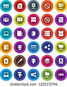 White Solid Icon Set- pen vector, notebook pc, document, archive, personal information, binder, prohibition sign, no smoking, signpost, attention, newspaper, server, network folder, big data, share