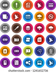 White Solid Icon Set- pen vector, notebook pc, document, personal information, laptop graph, binder, no smoking, attention, satellite antenna, newspaper, network, cloud, big data, server, browser