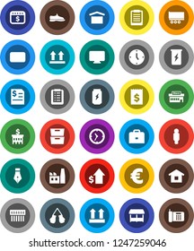 White Solid Icon Set- pen vector, case, clipboard, archive, dollar growth, annual report, bank building, receipt, clock, man, calendar, euro sign, snickers, boxing glove, enegry drink, truck trailer