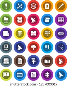 White Solid Icon Set- pen vector, archive, personal information, laptop graph, binder, no smoking, signpost, attention, satellite antenna, newspaper, network, server, folder, browser, cloud upload