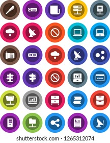 White Solid Icon Set- pen vector, notebook pc, archive, personal information, laptop graph, prohibition sign, no smoking, signpost, satellite antenna, newspaper, network folder, server, browser