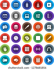 White Solid Icon Set- Pen Vector, Notebook Pc, Laptop Graph, Clock, Music Hit, Antenna, Remote Control, Headphones, Play Button, Forward, Cloud Lock, Big Data, Browser, Equalizer, Wireless, Tap Pay