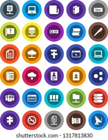 White Solid Icon Set- pen vector, notebook pc, document, personal information, binder, no smoking, signpost, attention, newspaper, server, network folder, cloud, big data, browser, share, download