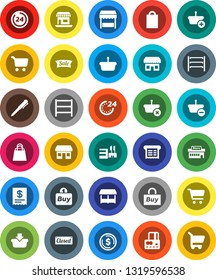 White Solid Icon Set- pen vector, dollar coin, cart, credit card, office, shelving, sale, closed, 24 hour, shopping bag, market, store, mall, buy, receipt, basket