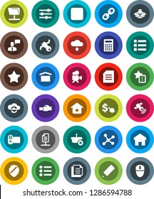 White Solid Icon Set- pencil vector, calculator, document, dollar cursor, satellite, dry cargo, satellitie, video camera, speaking man, link, favorites, pause button, network, folder, cloud exchange