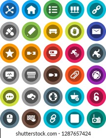 White Solid Icon Set- pencil vector, world, satellite, satellitie, link, favorites, pause button, diagnostic monitor, connection, network, server, cloud shield, firewall, hub, home, message, bench