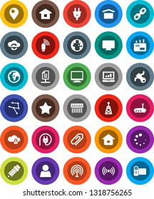 White Solid Icon Set- pencil vector, world, laptop graph, earth, satellite, dry cargo, antenna, favorites, network, cloud exchange, lock, hub, usb modem, router, loading, chain, document, attachment