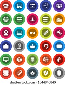 White Solid Icon Set- pencil vector, notebook pc, calculator, antenna, satellitie, mail, connect, network, big data, server, browser, equalizer, menu, shield, firewall, usb modem, undo, globe, mouse