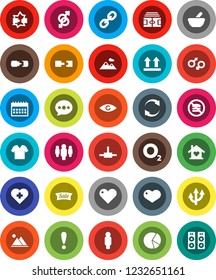 White Solid Icon Set- pie graph vector, man, calendar, stadium, no fastfood, heart cross, oxygen, attention, top sign, link, eye, gender, mortar, connect, disconnection, message, refresh, connection