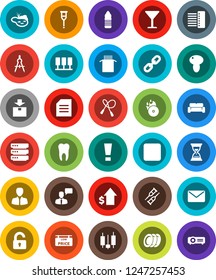 White Solid Icon Set- plates vector, pasta, mushroom, drawing compass, document, japanese candle, manager, dollar growth, sand clock, jump rope, water bottle, glass, package, music hit, speaking man