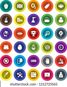 White Solid Icon Set- plunger vector, rubber glove, toilet paper, kettle, egg, table lamp, alarm clock, award cup, molecule, flask, shorts, no fastfood, hoop, oxygen, wood box, consolidated cargo