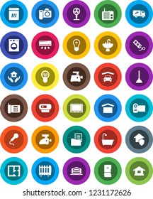 White Solid Icon Set- plunger vector, house hold, sink, dry cargo, garage, plan, estate document, office building, bath, relocation truck, home protect, washer, dishwasher, fridge, meat grinder, fan
