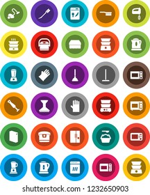 White Solid Icon Set- plunger vector, vacuum cleaner, fetlock, mop, sponge, car, washing powder, rubber glove, kettle, microwave oven, double boiler, fridge, dishwasher, mixer, multi cooker, blender