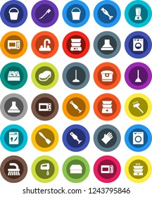 White Solid Icon Set- plunger vector, vacuum cleaner, fetlock, mop, bucket, sponge, car, rubber glove, water tap, spatula, microwave oven, double boiler, blender, washer, dishwasher, mixer, hood