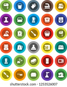 White Solid Icon Set- plunger vector, vacuum cleaner, fetlock, bucket, sponge, car, rubber glove, water tap, kettle, spatula, double boiler, fridge, washer, mixer, coffee maker, hood, multi cooker