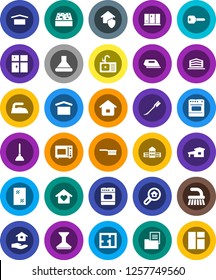 White Solid Icon Set- plunger vector, fetlock, sponge, car, window cleaning, iron, shining, house hold, sink, microwave oven, school building, dry cargo, key, cottage, plan, estate document, office