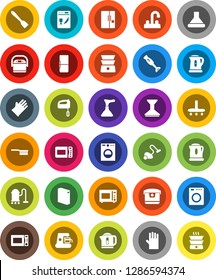 White Solid Icon Set- plunger vector, vacuum cleaner, fetlock, car, washing powder, rubber glove, water tap, kettle, spatula, microwave oven, double boiler, blender, fridge, washer, dishwasher, hood