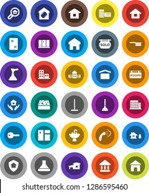 White Solid Icon Set- plunger vector, fetlock, mop, sponge, window cleaning, steaming, shining, house hold, sink, school building, university, dry cargo, home, key, cottage, chalet, rooms signboard