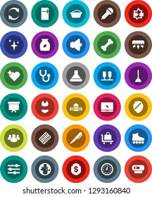 White Solid Icon Set- plunger vector, shining, foam basin, cereal, school building, pen, world, clock, presentation board, dollar shield, swimsuite, roller Skates, bone, microphone, speaker, group