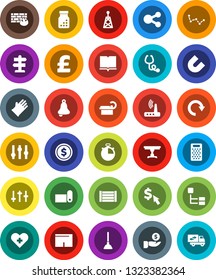 White Solid Icon Set- plunger vector, rubber glove, grater, book, bell, magnet, constellation, dollar coin, investment, cursor, pound, stopwatch, shorts, fitness mat, signpost, wood box, antenna