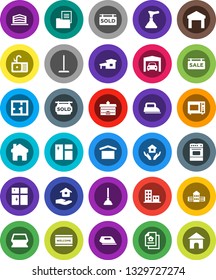 White Solid Icon Set- plunger vector, mop, sponge, window cleaning, welcome mat, shining, house hold, sink, microwave oven, university, school building, dry cargo, warehouse, home, cottage, garage