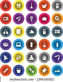 White Solid Icon Set- plunger vector, scoop, bucket, cleaning agent, pan, measuring cup, skimmer, dish, ruler, drawing compass, notebook pc, paper pin, hand trainer, punching bag, boxing glove, rca
