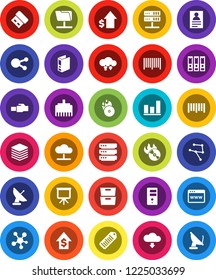 White Solid Icon Set- presentation vector, archive, personal information, graph, dollar growth, binder, barcode, music hit, social media, network, folder, server, cloud, exchange, big data, browser