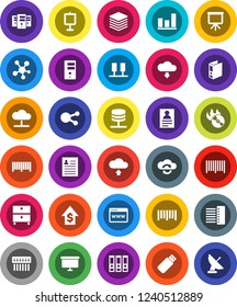 White Solid Icon Set- presentation vector, archive, personal information, graph, dollar growth, binder, board, barcode, music hit, social media, server, network, cloud, exchange, big data, browser