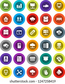 White Solid Icon Set- presentation vector, archive, personal information, graph, dollar growth, board, barcode, music hit, network, server, folder, cloud, shield, exchange, browser, hub, upload, usb