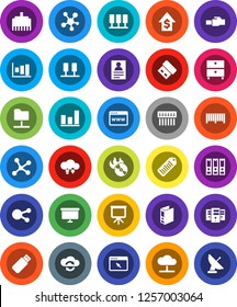 White Solid Icon Set- presentation vector, archive, personal information, graph, dollar growth, binder, board, barcode, music hit, social media, network, server, folder, cloud, exchange, browser