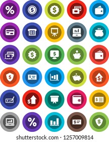 White Solid Icon Set- presentation vector, dollar coin, graph, laptop, credit card, wallet, piggy bank, growth, check, receipt, board, medal, shield, monitor, percent